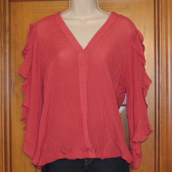 Umgee Scallop Trim Ruffle Sleeve Top - Blue or Green main image 0
